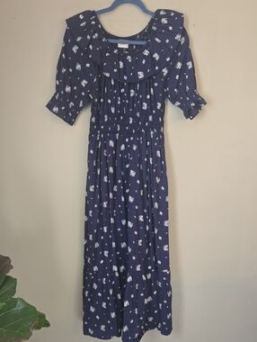 Universal Thread - Navy Blue Floral Maxi Dress with Ruffle Detail